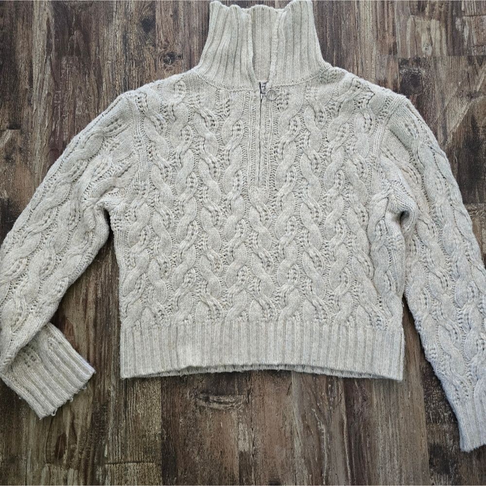 Sincerely Jules Cable Knit Beige Cropped 1/4 Zip  Sweater - Size M